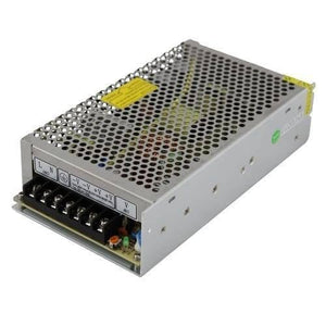 24V 10A Switching Power Supply SMPS - silver metal case with a perforated top, screw terminal block, and a small adjustable knob.