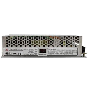 24V 10A Switching Power Supply SMPS - a silver rectangular metal unit with a perforated top, a voltage selector switch, and a printed specification label.