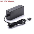 24V 2.5A Adapter AC To DC Switching Power Supply For LED Cctv LCD - a black rectangular AC to DC power supply unit with an attached output cable ending in a right-angle barrel connector.
