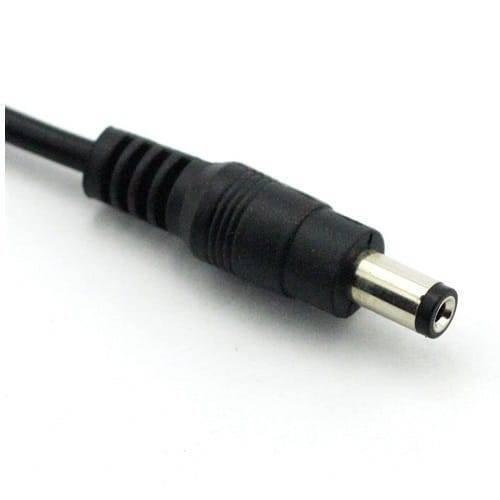 24V 2A DC Power Supply Adapter Charger Refurnished - close-up of a black cylindrical DC barrel power connector attached to a cable.