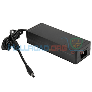24V 4A DC Power Supply Adapter With Power Cable - black rectangular power brick with an attached output cable and a female AC power input port.