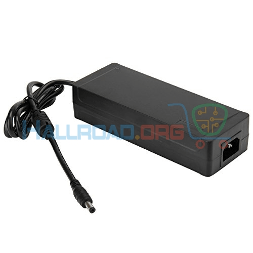 24V 4A DC Power Supply Adapter With Power Cable - black rectangular power brick with an attached output cable and a female AC power input port.