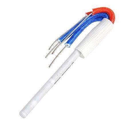 24V 50W Ceramic Electric Soldering Iron Heating Element Core Replacement - a white cylindrical ceramic heating rod with three attached wire leads.