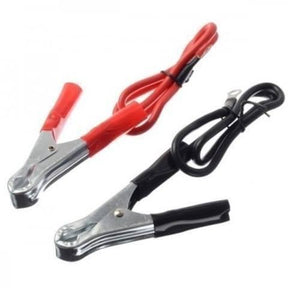 24V To 220V Inverter 1000W Modified Sine Wave Power Inverter - accessories show a pair of red and black battery alligator clips with attached cables.