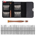 25 In 1 Precision Screwdrivers Set,mini Screwdrivers Repair Tools Kits With Leather Case For Mobile Phone, Pc Laptop, Macbook, Tablet, Ipad, Computers - a copper-coloured handle, twenty-four metal screwdriver bits, and a black leather storage case.