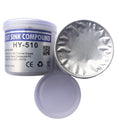 250 Gram Hy-510 Heat Sink Thermal Compound Grease Gel- Enhance Heat Dissipation For Enhanced Performance - a white cylindrical container with a silver foil seal and a detached white plastic lid.