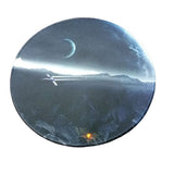 250MMX250MM Mouse Pad - a circular design with a dark, space-themed landscape showing a crescent moon and a flying spacecraft.