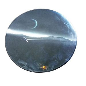 250MMX250MM Mouse Pad - a circular design with a dark, space-themed landscape showing a crescent moon and a flying spacecraft.