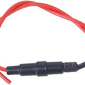 250V 10A Glass Tube Fuse Holder Inline Screw Type Cap 20mm x 5mm - shown as a black cylindrical fuse holder with red wire leads extending from both ends.
