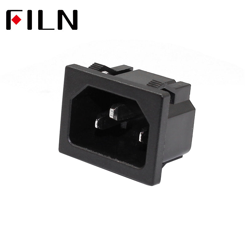 250VAC 15A AC Power Socket C14 Inlet Power Socket Connector Plug Industrial Socket Plug IEC320 C14 3pin Panel Power Inlet Socket - a black plastic electrical connector with three metal prongs visible inside the rectangular housing.