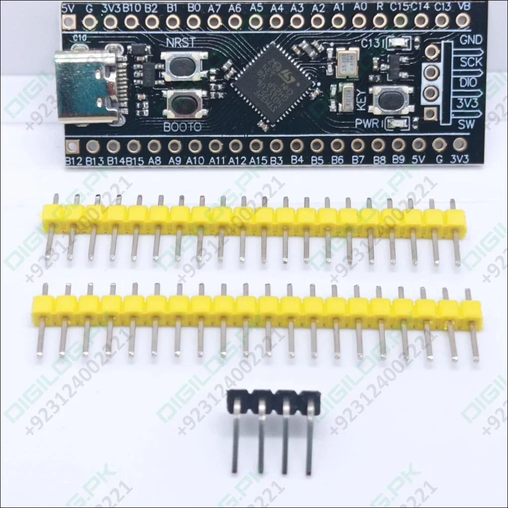 256KB ROM Back Pill Development Board STM32F401 STM32F401CCU6 IC V3.0 - shown with a USB-C port, two buttons, header pins, and a small four-pin connector on a white background.