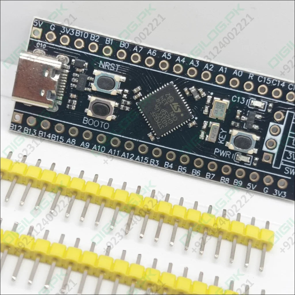 256KB ROM Back Pill Development Board STM32F401 STM32F401CCU6 IC V3.0 - with a USB-C port, two buttons, a central IC, and two rows of yellow header pins laid out below the board.