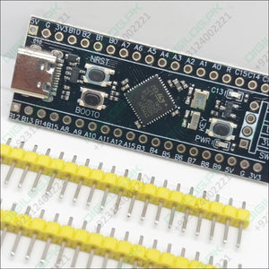 256KB ROM Back Pill Development Board STM32F401 STM32F401CCU6 IC V3.0 - with a USB-C port, two buttons, a central IC, and two rows of yellow header pins laid out below the board.