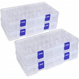 275mm x 185mm x 45mm 18 Grid Component Storage Box Plastic Organizer Box For Makeup Jewelry Medicine - two sets of two stacked transparent plastic organizer boxes with blue latch closures.
