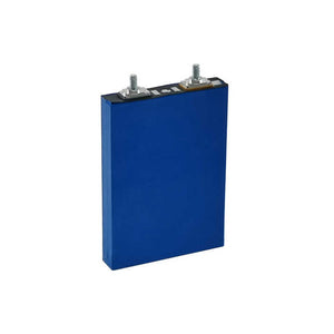 27Ah LiFePO4 Battery - a rectangular, blue-cased prismatic battery cell featuring two metal threaded terminal posts on the top surface.