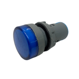 27mm 220V LED Pilot Panel Indicator Signal Warning LED Lamp - a blue circular lens mounted on a grey cylindrical plastic housing.