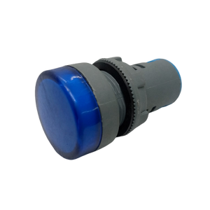 27mm 220V LED Pilot Panel Indicator Signal Warning LED Lamp - a blue circular lens mounted on a grey cylindrical plastic housing.