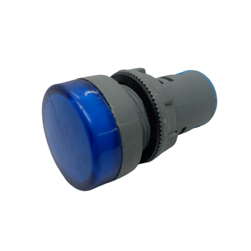 27mm 220V LED Pilot Panel Indicator Signal Warning LED Lamp - a blue circular lens mounted on a grey cylindrical plastic housing.