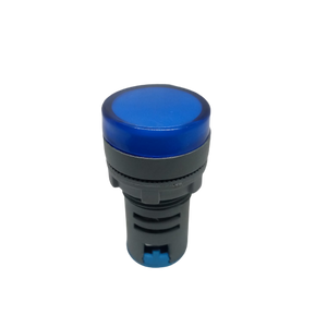 27mm 220V LED Pilot Panel Indicator Signal Warning LED Lamp - a cylindrical grey body with a round blue translucent lens on top.