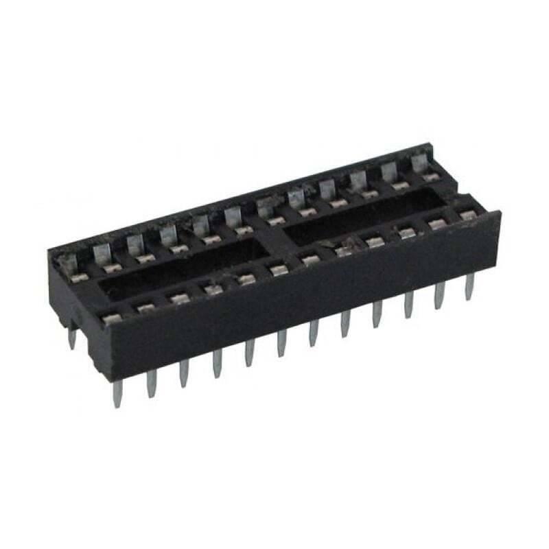 28 Pin DIP IC Socket Base Adaptor Connector - a black plastic rectangular component featuring two parallel rows of 14 metal pins for through-hole mounting.