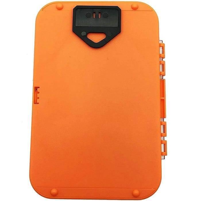 28pcs Precision Screwdrivers Tools Set Kit Pack For Electronics Pc Mobile Phones Smartphones Model Making 91025 - closed rectangular orange plastic storage case with a black hanging tab and side latches.