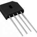 2A Bridge Rectifier For General Purpose - a black, flat, rectangular electronic component with four straight metal pins extending from one side and a mounting hole on top.