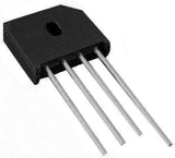 2A Bridge Rectifier For General Purpose - a black, flat, rectangular electronic component with four straight metal pins extending from one side and a mounting hole on top.