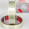 2cm Strong Fiber Strips Adhesive Tape For Rc Model - shown as two rolls of clear, reinforced adhesive tape with an inset close-up of the fiber texture.