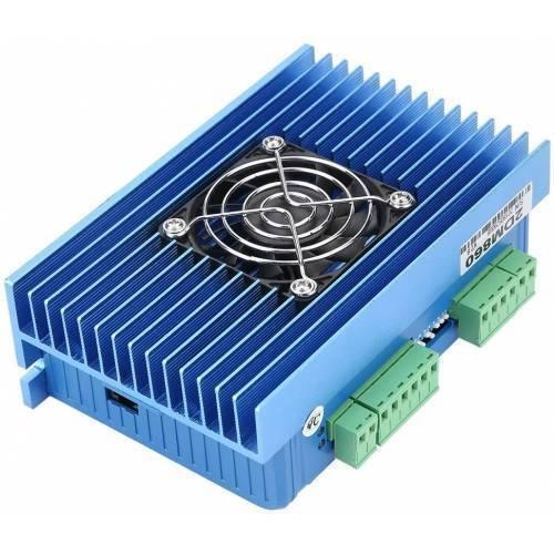 2DM860H 2 Phase NEMA23 NEMA34 Stepper Motor Driver - a blue rectangular device with a central cooling fan and two green terminal block connectors on the side.