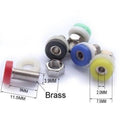 2mm Banana Female Socket Jack Connector For 2 mm Banana Plug Test - shown in a dimension diagram with red, black, blue, yellow, and green units and a separate metal nut.