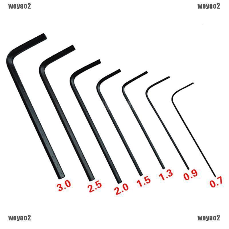 2mm Hex Allen Key For CNC And 3d Printer 55mm x 18mm - shown as a set of seven black L-shaped hex keys ranging in size from 0.7mm to 3.0mm.