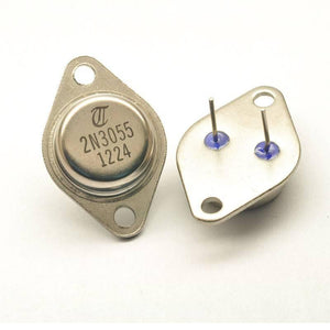 2N3055 Transistor - shown as two silver-colored metal components, one displaying the text "2N3055 1224" and the other showing two pins on the underside.