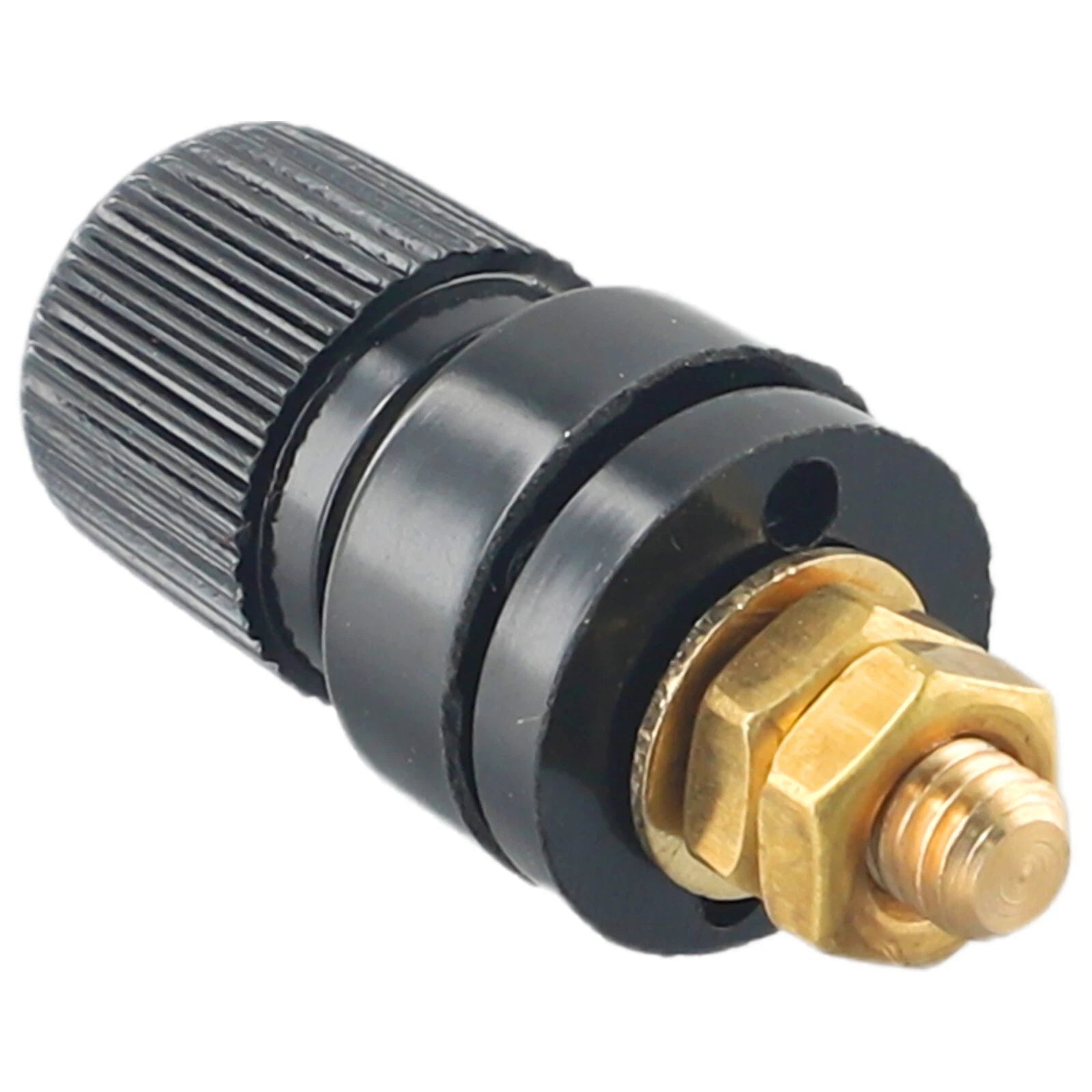 2pcs 6mm Brass Stud Remote Battery Power Junction Post Connector Terminal Set - a single black plastic knob with a threaded brass stud and nut.