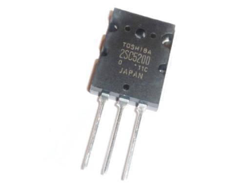 2SC5200 NPN Power Transistor - a black, rectangular electronic component with three metal pins and text printed on the front face.