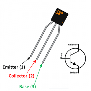 2SC945 C945 50V 0.15A Bipolar NPN Transistor - the black body with C945 GR3 text and a diagram indicating the Emitter, Collector, and Base pin assignments.