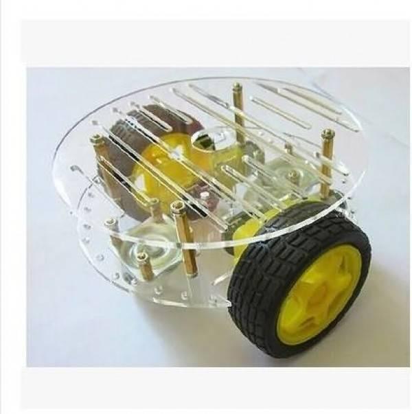2wd Round Robot Car Chassis - a clear circular acrylic platform with two yellow wheels, two DC motors, and a metal caster wheel.