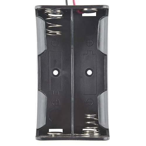 2x 18650 Cell Battery Holder - a black plastic dual-slot battery case with metal springs and two wires extending from the top.