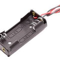 2x AAA Cell Holder Battery Case Housing Price - a black plastic battery holder with two spring terminals and red and black wire leads.