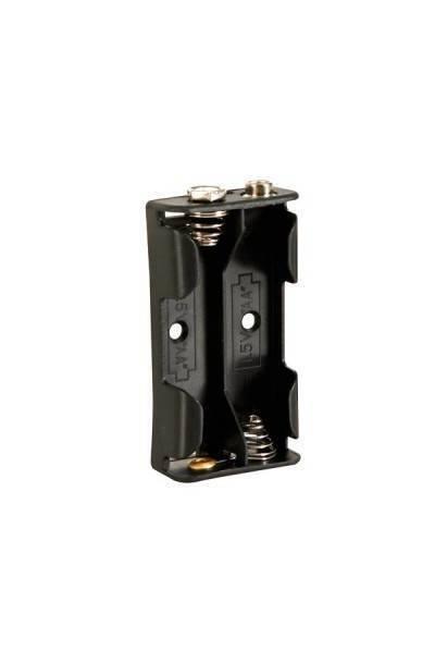 2xaa Battery Cell Holder Square Case Housing - a black plastic battery holder with two slots, metal springs, and contact points for AA batteries.