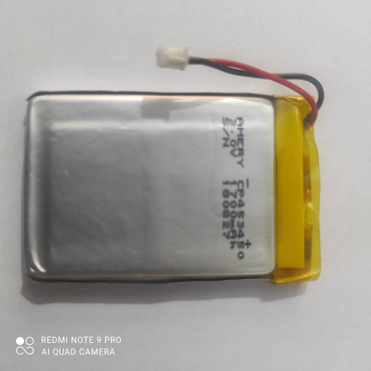 3.0V 1700mAh Lithium Ion Battery - a rectangular silver metallic battery with a yellow taped end and a two-pin white connector on a black and red wire.