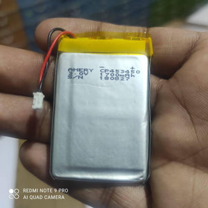 3.0V 1700mAh Lithium Ion Battery - shown as a rectangular silver pouch cell with a red and black wire lead ending in a white two-pin connector.