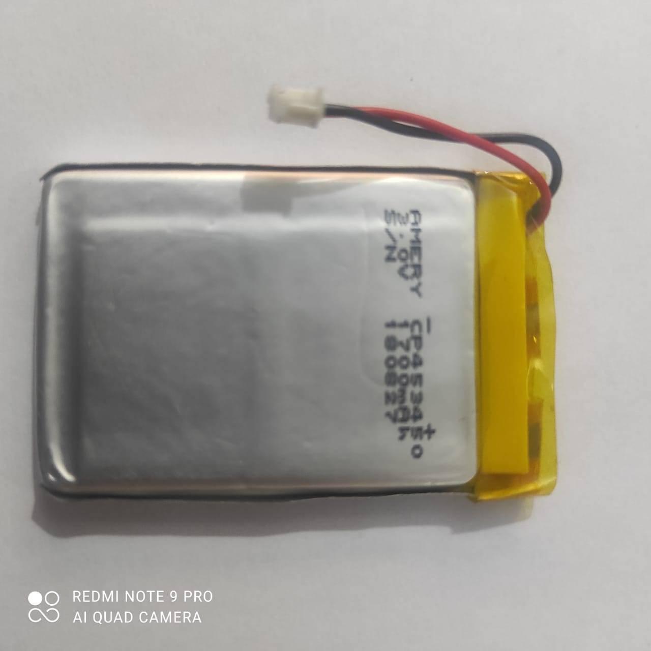 3.0V 1700mAh Lithium Ion Battery - a rectangular silver pouch cell with yellow tape on one end and a two-pin white connector attached by red and black wires.