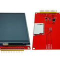 3.2 Inch TFT LCD Screen Display SPI Module With Touch Panel - 320x240 RGB ILI9341 | Digilog.pk - front view of the blank screen and rear view of the red PCB with a card slot and header pins.