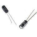 3.3 uf 50V Electrolytic Capacitor - two black cylindrical capacitors with two metal leads each, labeled with their capacitance and voltage ratings.