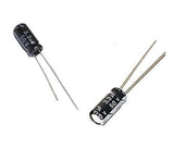3.3 uf 50V Electrolytic Capacitor - two black cylindrical capacitors with two metal leads each, labeled with their capacitance and voltage ratings.