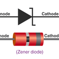 3.3V Zener Diode - shown as a technical circuit symbol with a triangle and bar, alongside a physical red cylindrical component with a cathode band.