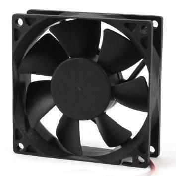 3.5 Inch 12V DC Fan - a black, square-framed cooling fan with seven blades and a two-wire power connector visible at the bottom.