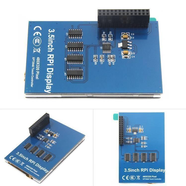 3.5 Inch 480x320 RGB TFT LCD Pixels Touch Screen With Touch Pen For Raspberry Pi - the blue circuit board back with a black GPIO header and four IC chips.