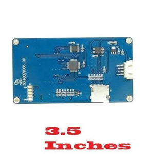 3.5 Inch Nextion TFT HMI LCD Touchscreen NX4832T035 - the blue rectangular rear circuit board with a white connector, SD card slot, and chips.