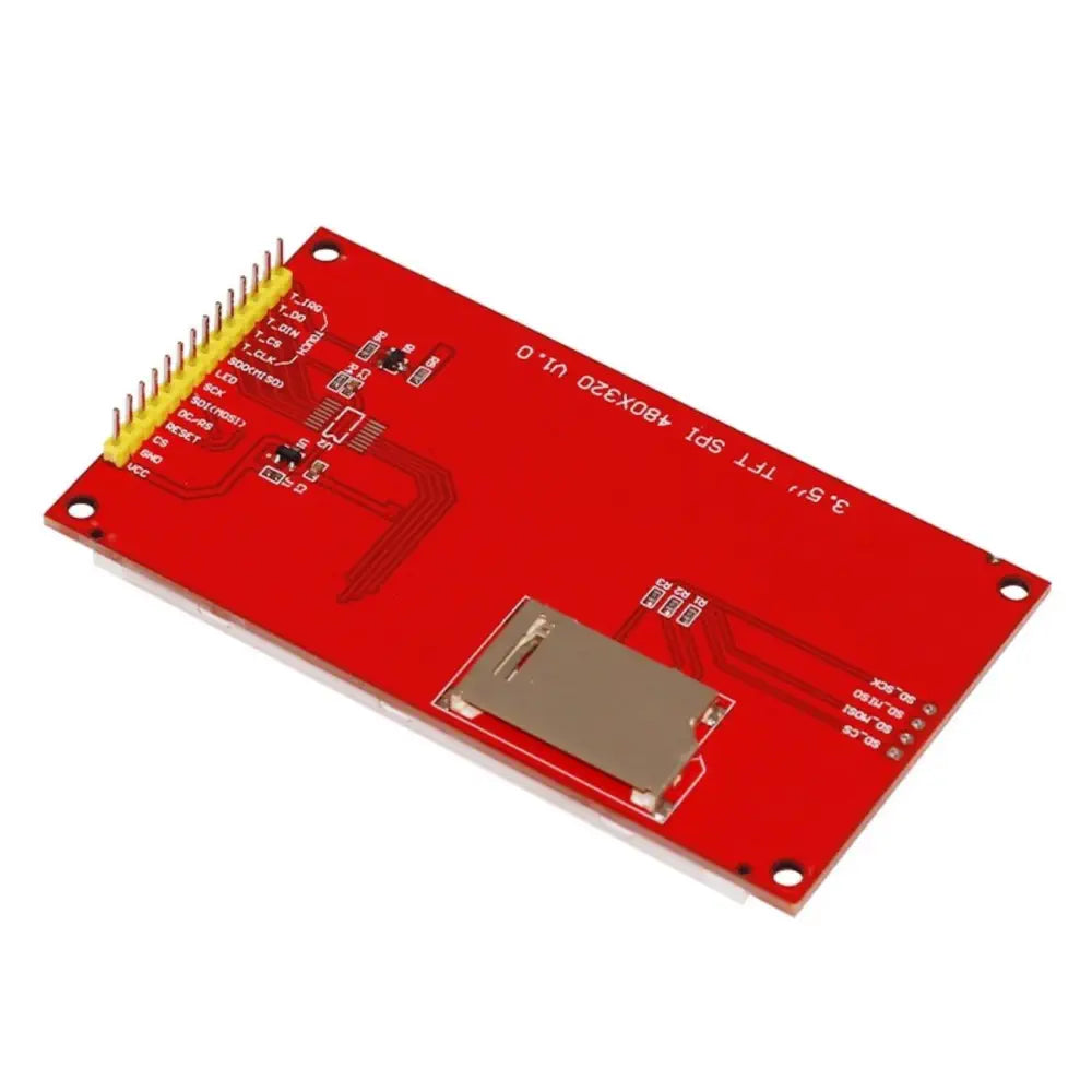 3.5 inch TFT LCD ILI9488 module rear side showing pin header labels and SD card slot